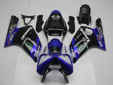 Purchase 2003-2004 Kawasaki ZX6R Motorcycle Fairings - Glossy Black Blue Green Monster Australia