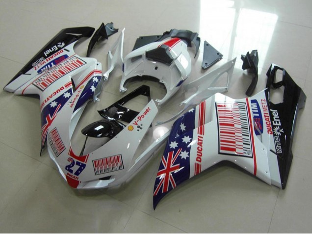 2007-2014 Ducati 848 1098 1198 Motorcycle Fairings - White Blue Red Glossy Black American Flag Tim 27 Australia