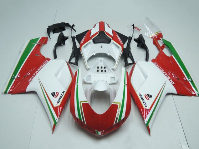 2007-2014 Ducati 1098 Motorcycle Fairings - White Red Green Stripe Australia