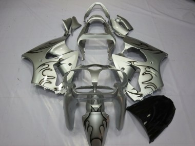 Purchase 2000-2002 Kawasaki ZX6R Motorcycle Fairings - Silver Black Flame Australia
