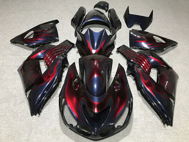 2006-2011 Kawasaki ZX14R Motorcycle Fairings - Chameleon Blue Black Red Flame Australia