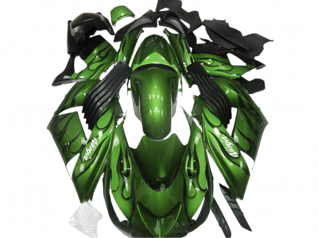 2006-2011 Kawasaki ZX14R Motorcycle Fairings - Green Black Flame Australia