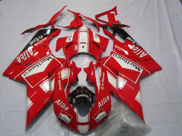 2007-2014 Ducati 848 1098 1198 Motorcycle Fairings - White Red Glossy Black Marlboro Alice Australia