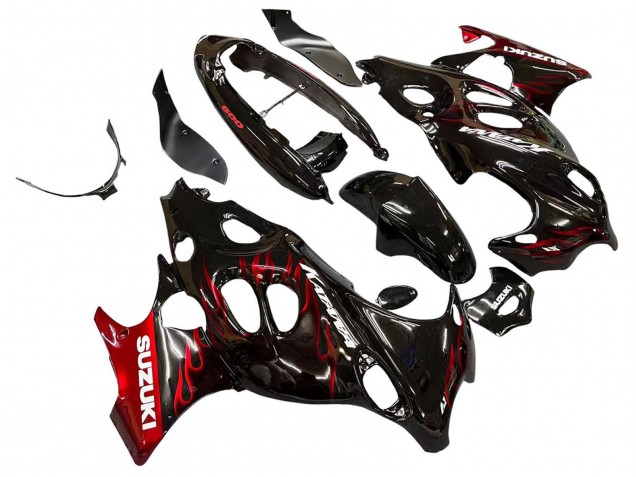 2004-2006 Suzuki GSX600F/GSX750F Motorcycle Fairings - Glossy Black Red Flame Australia