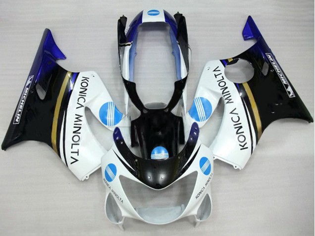 1999-2000 Honda CBR600 F4 Motorcycle Fairings - White Blue Glossy Black Konica Minolta Australia