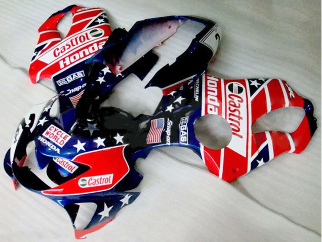 1999-2000 Honda CBR600 F4 Motorcycle Fairings - Red White Blue Glossy Black Star Castrol Australia
