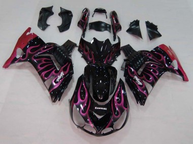 Purchase 2006-2011 Kawasaki ZX14R ZZR1400 Motorcycle Fairings - Glossy Black Red Pink Flame Australia