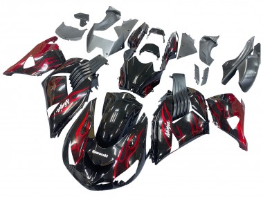 Purchase 2006-2011 Kawasaki ZX14R ZZR1400 Motorcycle Fairing Kits - Glossy Black Red Flame Australia
