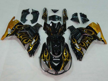 Purchase 2006-2011 Kawasaki ZX14R ZZR1400 Motorcycle Fairings - Glossy Black Gold Flame Australia