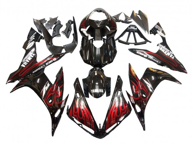 2004-2006 Yamaha YZF 1000 R1 Motorcycle Fairings - Glossy Black Red Flame Australia