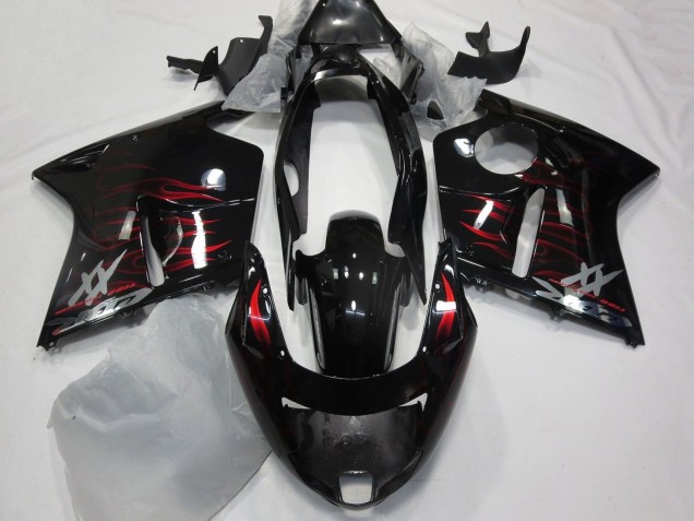 1996-2007 Honda CBR1100XX Blackbird Motorcycle Fairing - Glossy Black Red Flame Australia