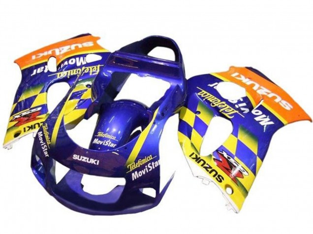 1996-2000 Suzuki GSXR 600 / GSXR 750 Motorcycle Fairings - Blue Orange Yellow Telefumica MoviStar Australia