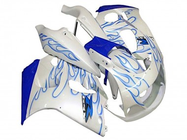 Purchase 1996-2000 Suzuki GSXR 600 / GSXR 750 Motorcycle Fairings - White Blue Flame Australia