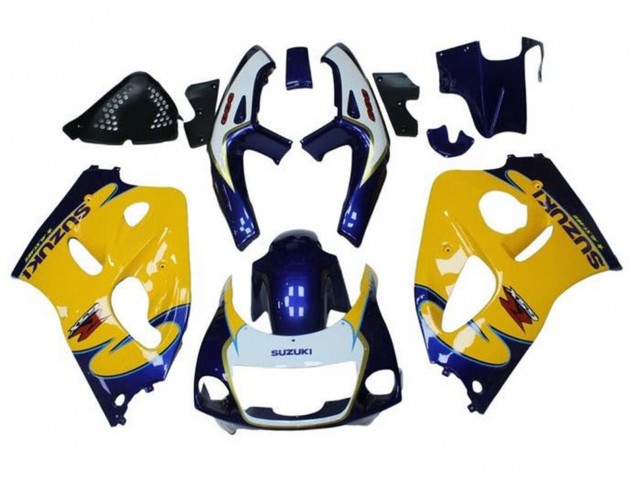 1996-2000 Suzuki GSXR 600 / GSXR 750 Motorcycle Fairings - Yellow Blue Tribal Australia