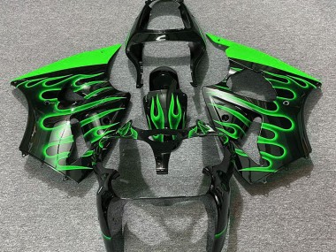2000-2002 Gloss Black & Green Flame ZX6R Fairings