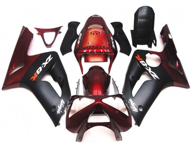 2003-2004 Matte Black and Maroon ZX6R Fairings 2003-2004 Matte Black and Maroon ZX6R Fairings