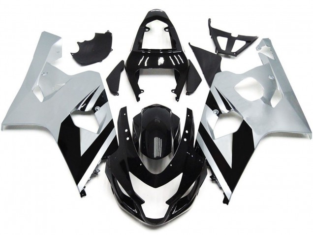 2004-2005 Silver and Gloss Black OEM Style GSXR 600-750 Fairings