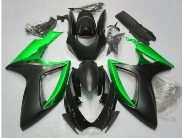 2006-2007 Matte Black & Green GSXR 600-750 Fairings