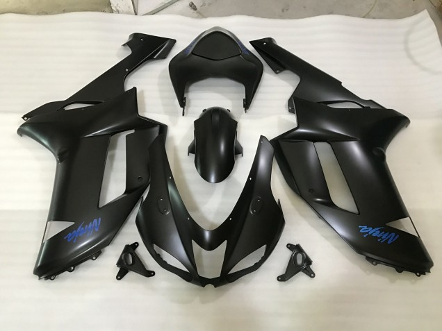 2007-2008 Matte Black & Blue Logo ZX6R Fairings 2007-2008 Matte Black & Blue Logo ZX6R Fairings