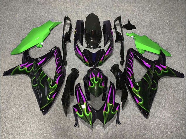 2008-2010 Green and Magenta Flame GSXR 600-750 Fairings