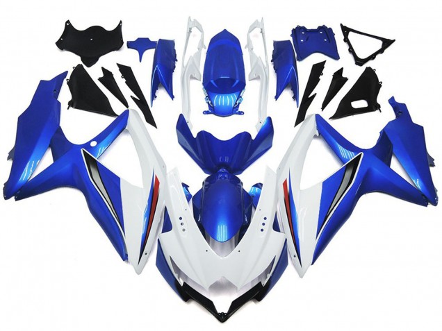 2008-2010 Shining Gloss White With Silver and blue GSXR 600-750 Fairings