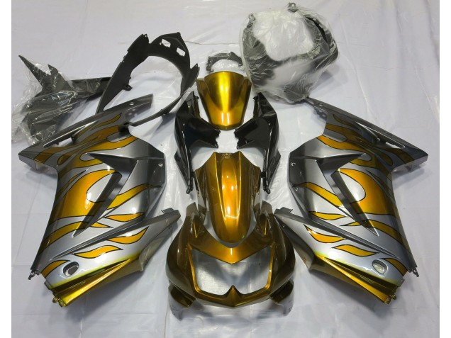 2008-2012 Gold and Silver Flame Ninja 250 Fairings 2008-2012 Gold and Silver Flame Ninja 250 Fairings