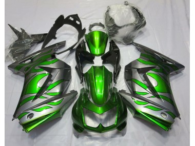 2008-2012 Green and Silver Flame Ninja 250 Fairings