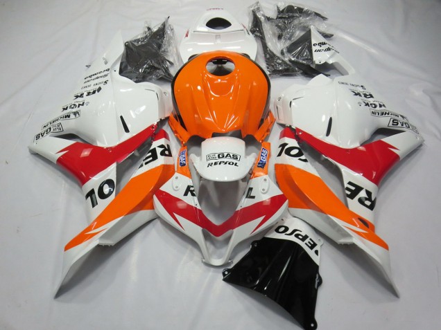 2009-2012 White Red and Orange Repsol CBR600RR Fairings