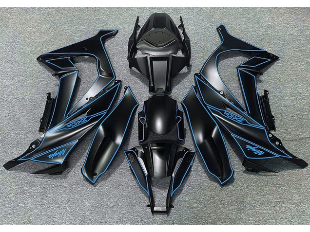 2011-2015 Matte Black & Blue Lining ZX10R Fairings 2011-2015 Matte Black & Blue Lining ZX10R Fairings