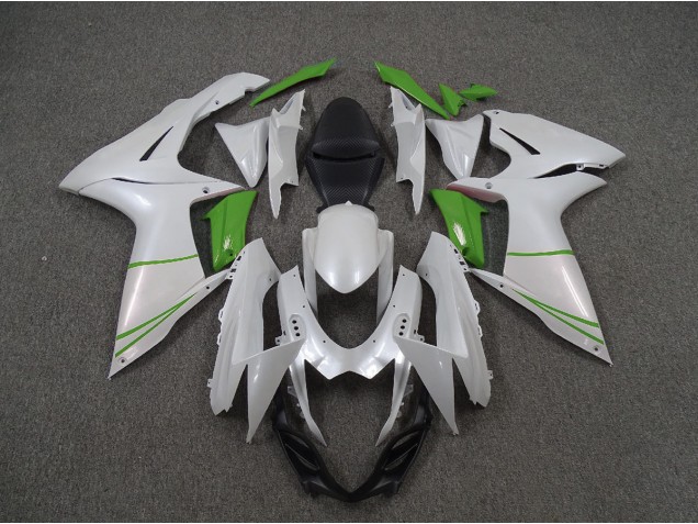 2011-2024 Pearl White and Green GSXR 600-750 Fairings 2011-2024 Pearl White and Green GSXR 600-750 Fairings