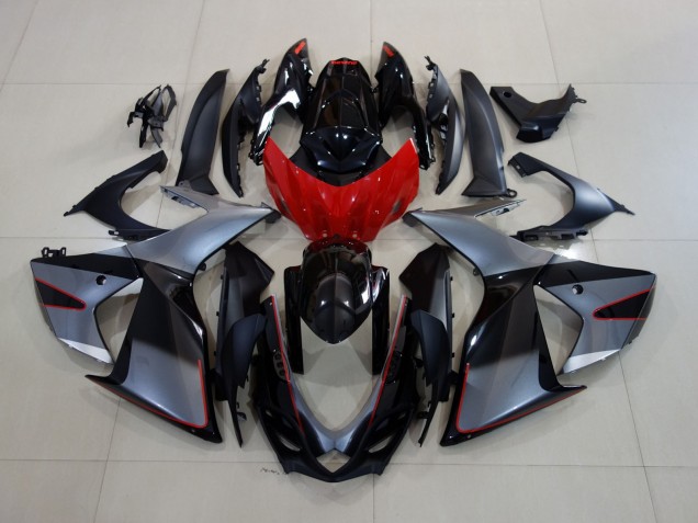 2011-2024 Shiny Grey / Black with Red GSXR 600-750 Fairings